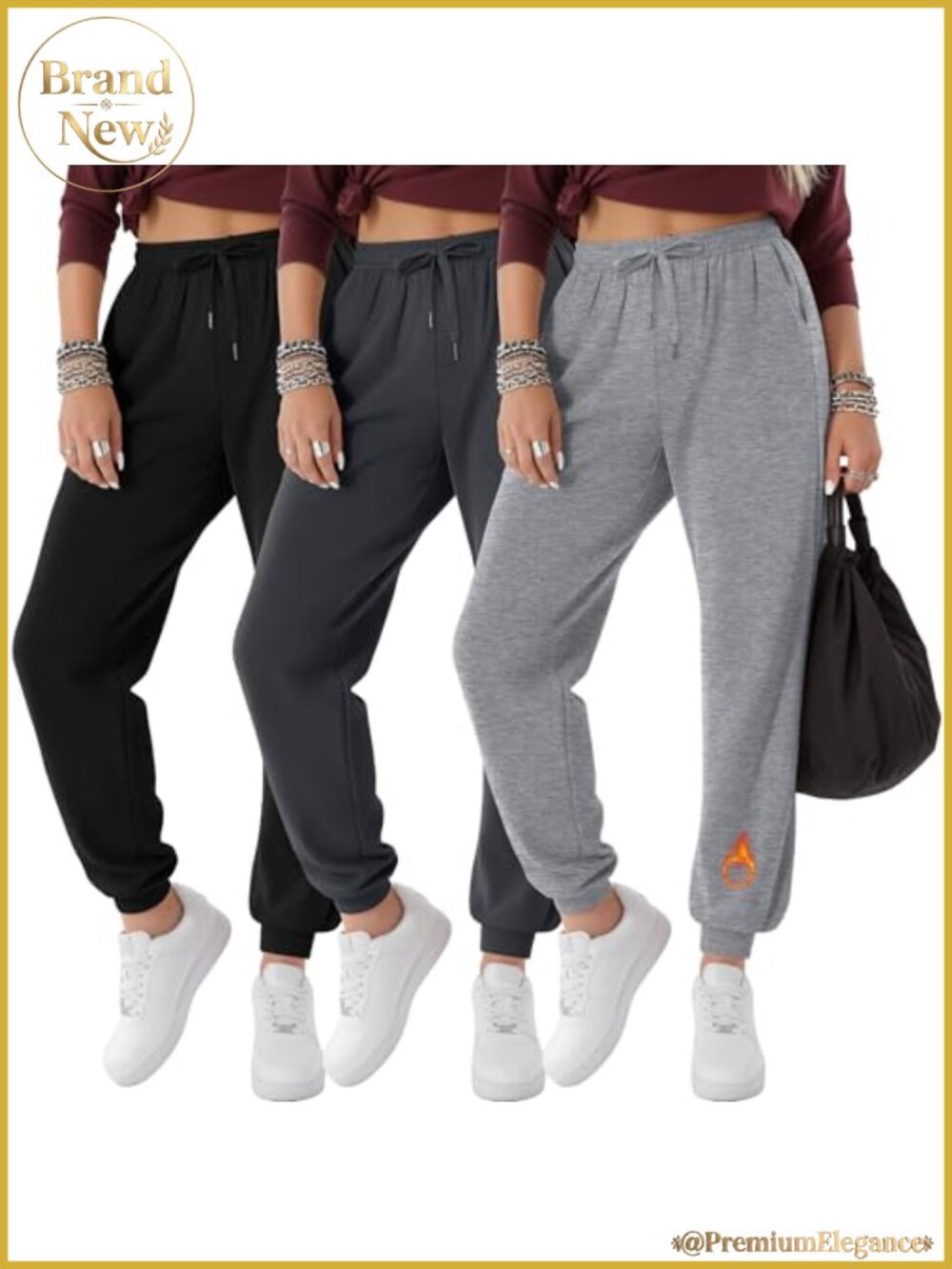 Fleece Lined Joggers Thermal Sweatpants 3 Pack Drawstring Pockets